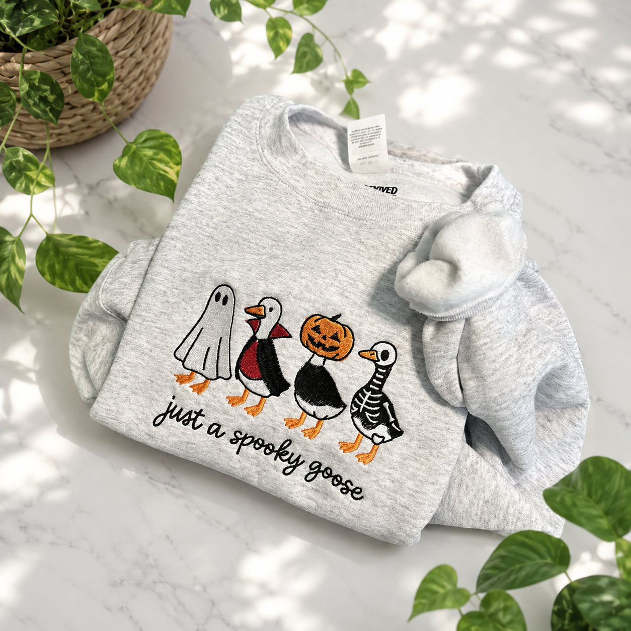 Spooky Goose Embroidered Shirt, Halloween Spooky Season Shirt, Embroidery Geese Fall Autumn, Halloween Gift HLEM22