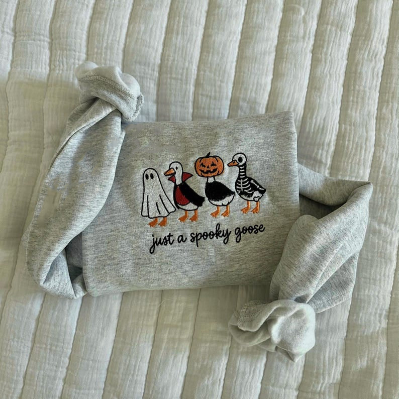 Spooky Goose Embroidered Shirt, Halloween Spooky Season Shirt, Embroidery Geese Fall Autumn, Halloween Gift HLEM22