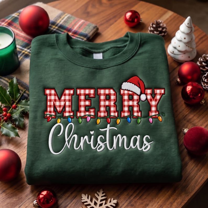 Embroidered Merry Christmas Sweatshirt, Christmas Shirt, Xmas Gift Shirt XMASS14