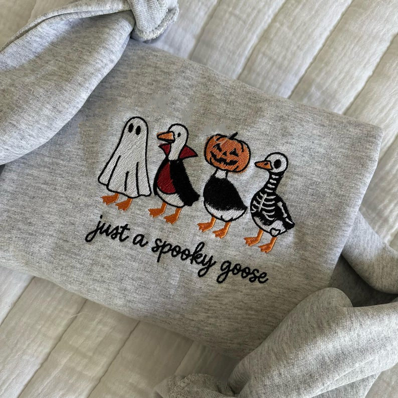 Spooky Goose Embroidered Shirt, Halloween Spooky Season Shirt, Embroidery Geese Fall Autumn, Halloween Gift HLEM22