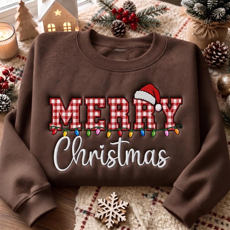 Embroidered Merry Christmas Sweatshirt, Christmas Shirt, Xmas Gift Shirt XMASS14