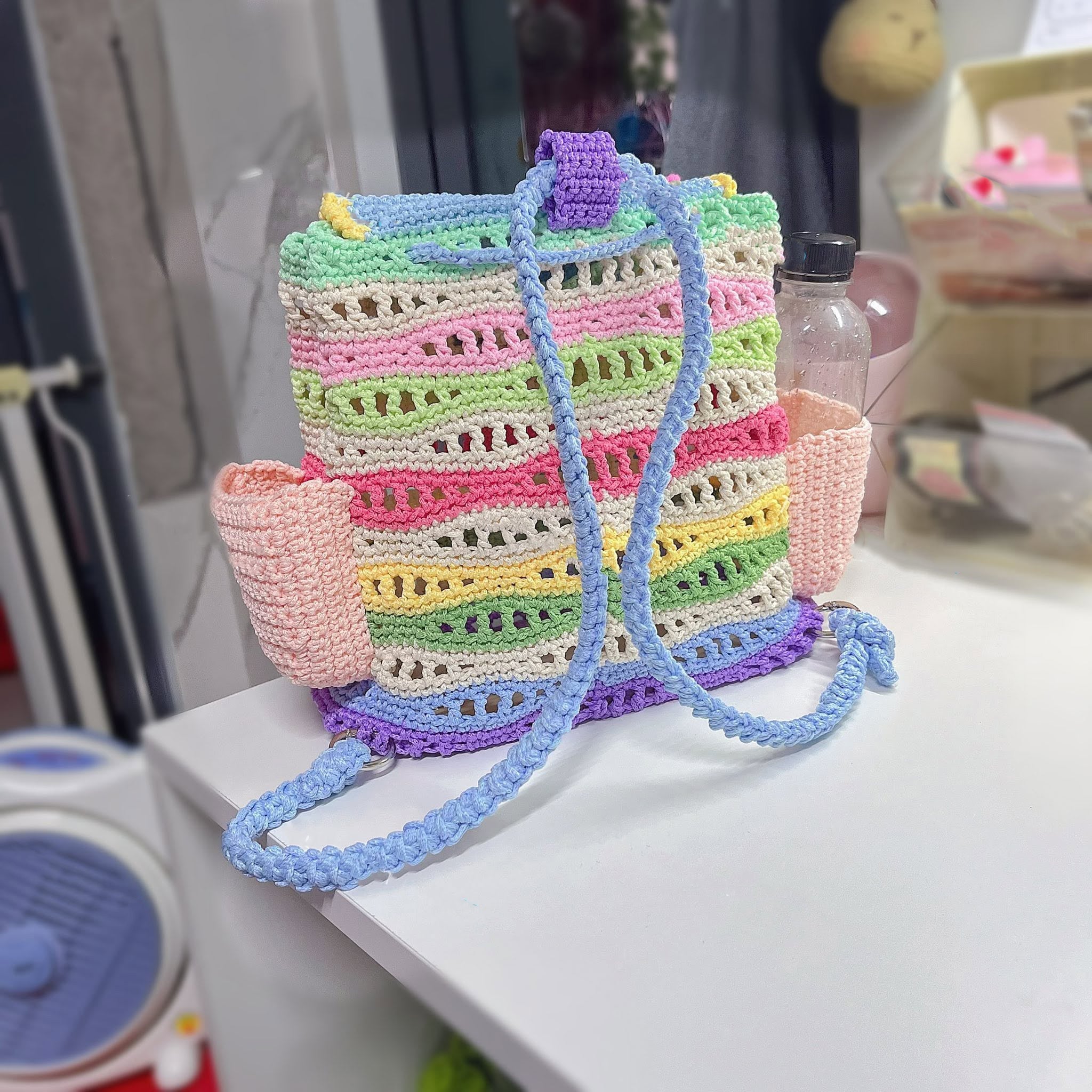 Crochet Kids Backpack, Handmade Colorful Ocean School Bag, Kid Backpack, Starfish Fish Crochet Backpack, Cute Beach Themed Backpack for Girls, Summer Gift for Kids Crochet16