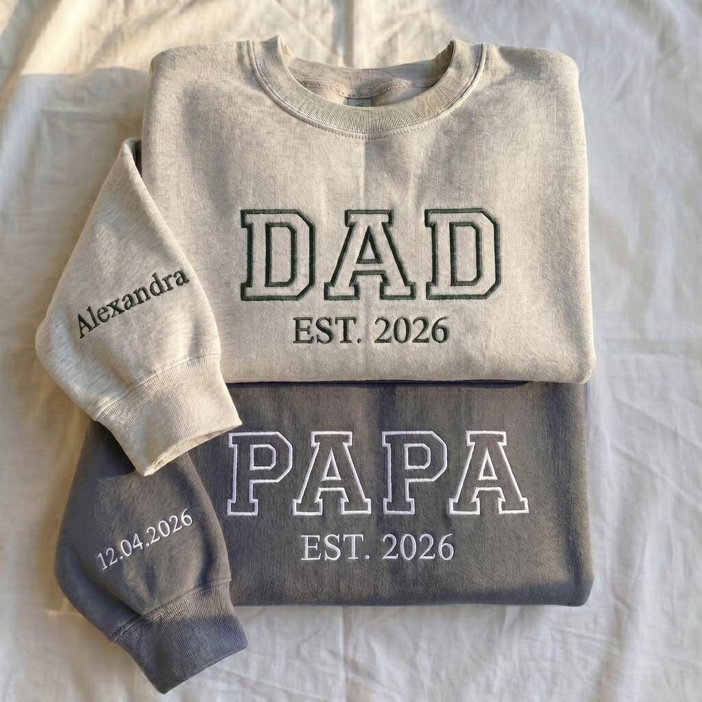 Custom Dad Papa Embroidered Sweatshirt Hoodie Shirt With Name on Sleeve, Father’s Day Gift