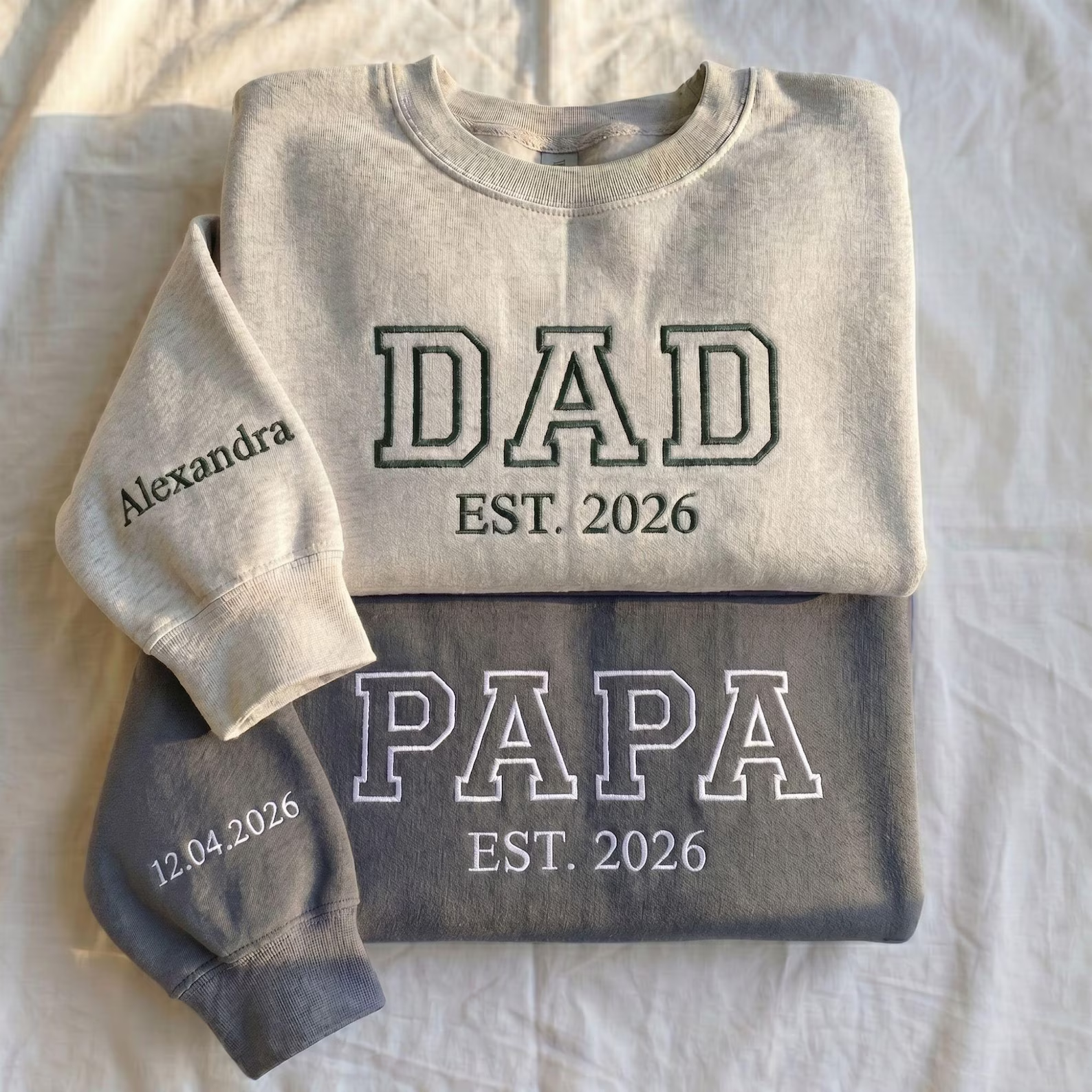 Custom Dad Papa Embroidered Sweatshirt Hoodie Shirt With Name on Sleeve, Father’s Day Gift