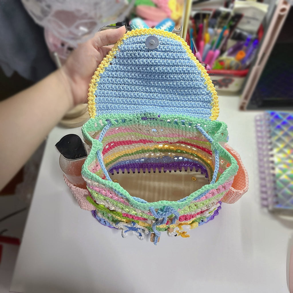Crochet Kids Backpack, Handmade Colorful Ocean School Bag, Kid Backpack, Starfish Fish Crochet Backpack, Cute Beach Themed Backpack for Girls, Summer Gift for Kids Crochet16
