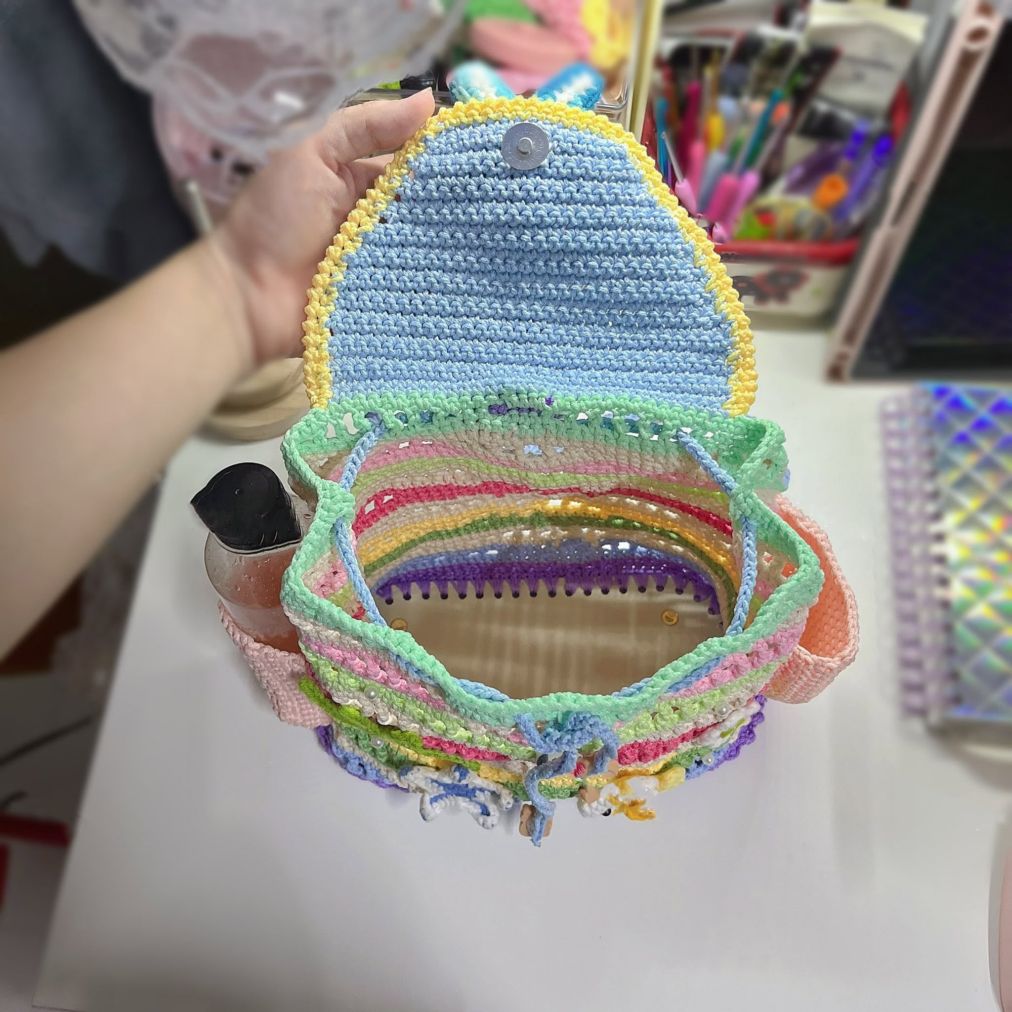 Crochet Kids Backpack, Handmade Colorful Ocean School Bag, Kid Backpack, Starfish Fish Crochet Backpack, Cute Beach Themed Backpack for Girls, Summer Gift for Kids Crochet16