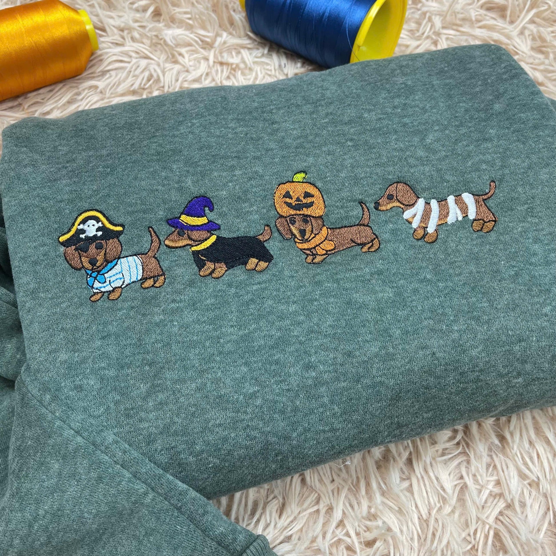 Halloween Embroidered Sweatshirt, Cute Dog Costume Crewneck, Spooky Season Fall Dog Shirt, Wiener Dog Lover Tee, Dog Mom Shirt