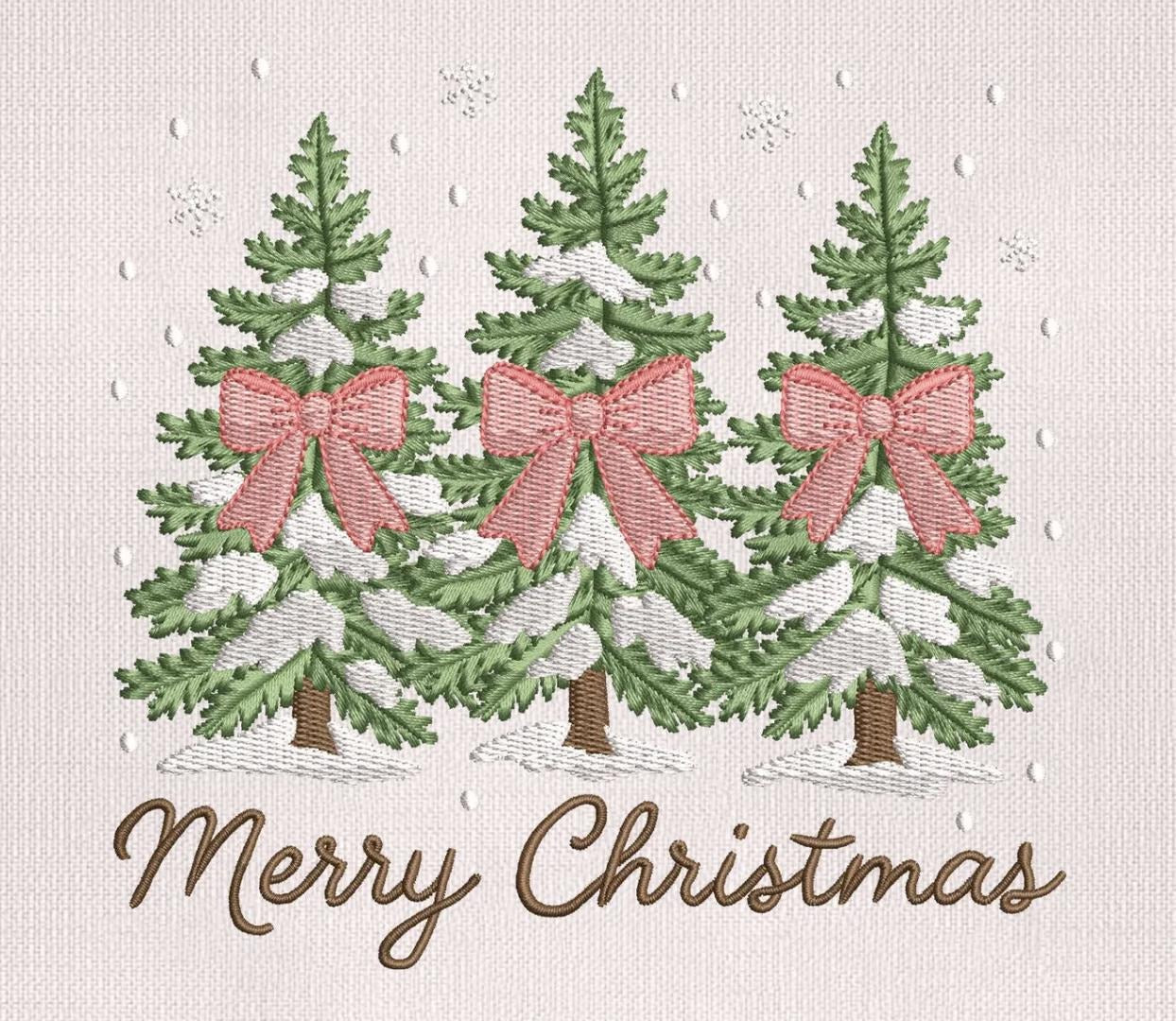 Merry Christmas Embroidered Sweatshirt, Holiday Crewneck with Christmas Trees & Bows, Christmas Tree Embroidery Gift