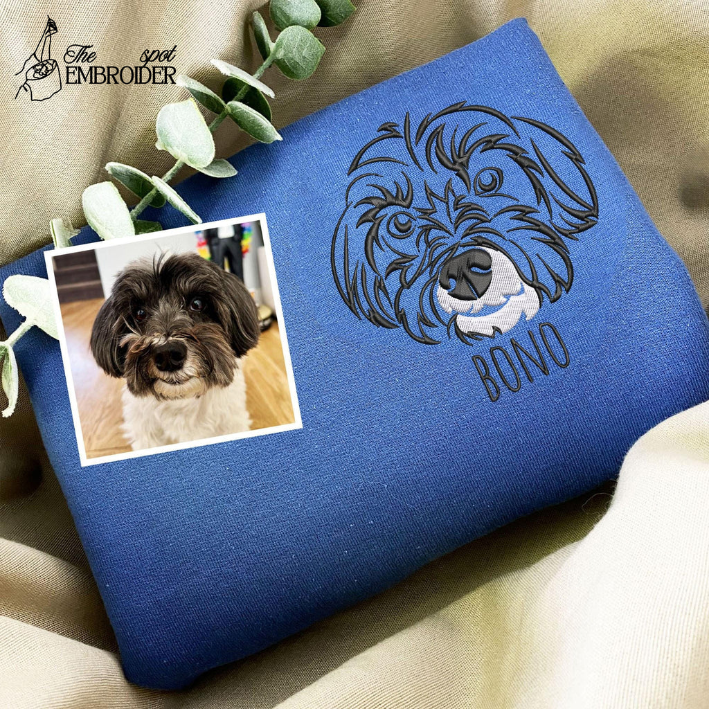 Custom Embroidered Dog Sweatshirt, Personalized Pet Portrait Shirt, Dog Shirt For Dad, Pet Memorial Gift
