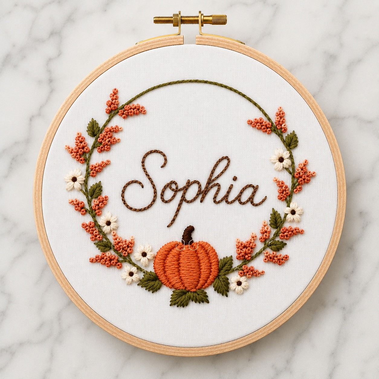 Personalized Pumpkin Floral Embroidery Hoop, Custom Wall Art, Handmade Fall Decor, Autumn Pumpkin Nursery Gift, Halloween Fall Decor HOOP24