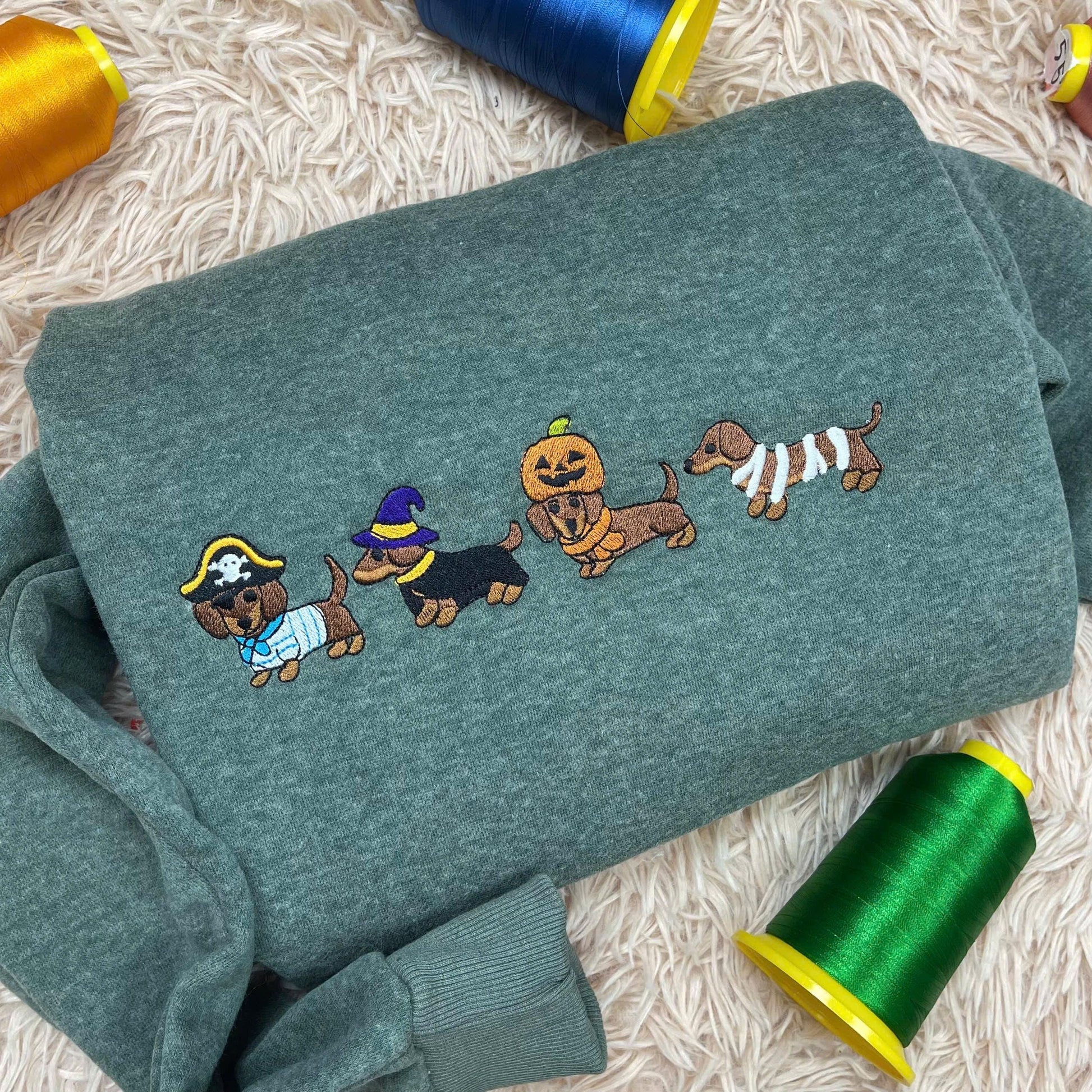 Halloween Embroidered Sweatshirt, Cute Dog Costume Crewneck, Spooky Season Fall Dog Shirt, Wiener Dog Lover Tee, Dog Mom Shirt