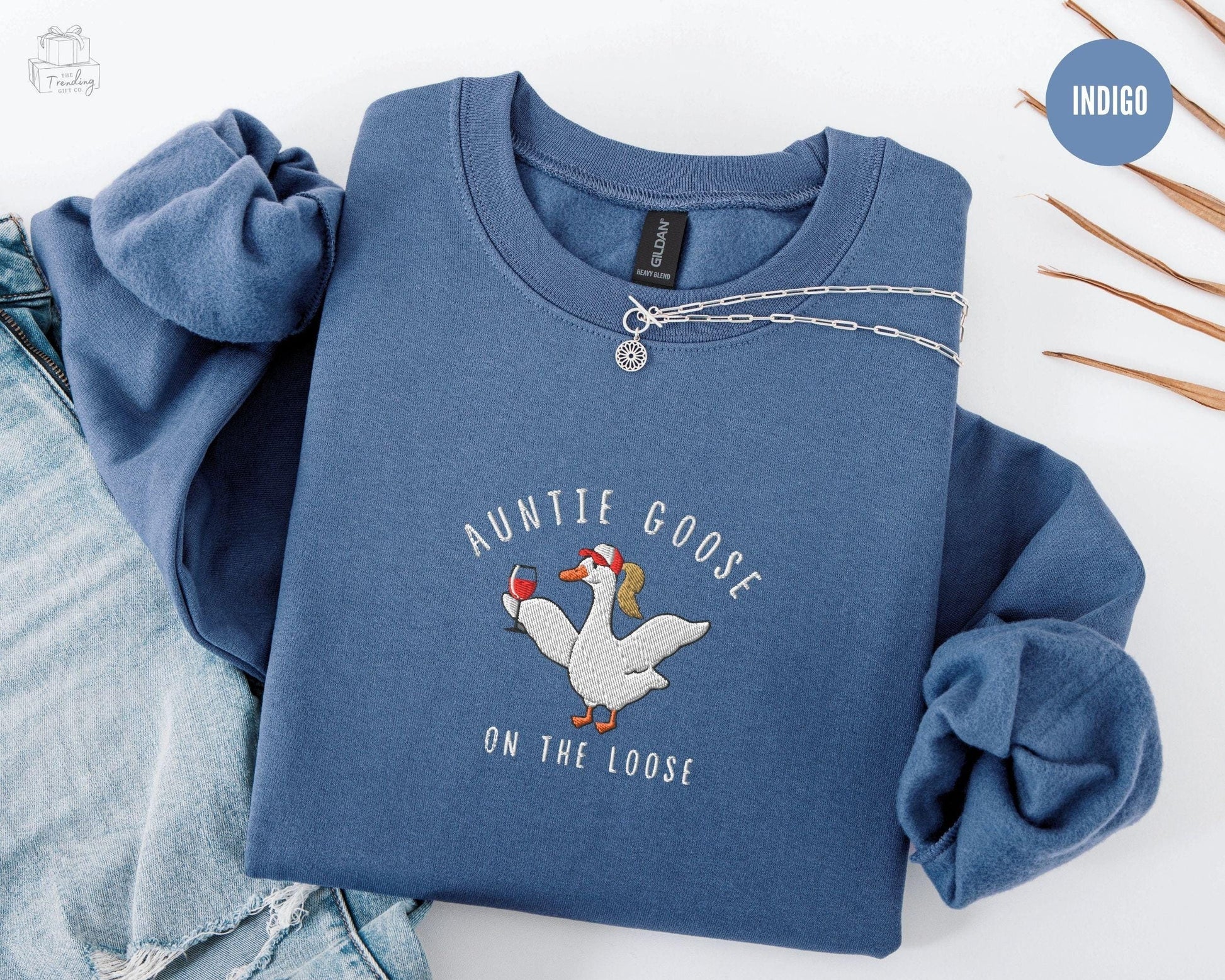 Embroidered Auntie Silly Goose Sweatshirt, Cool Aunts Club Crewneck, Funny Wine Lover Gift for Aunt, New Pregnancy Announcement Sweater
