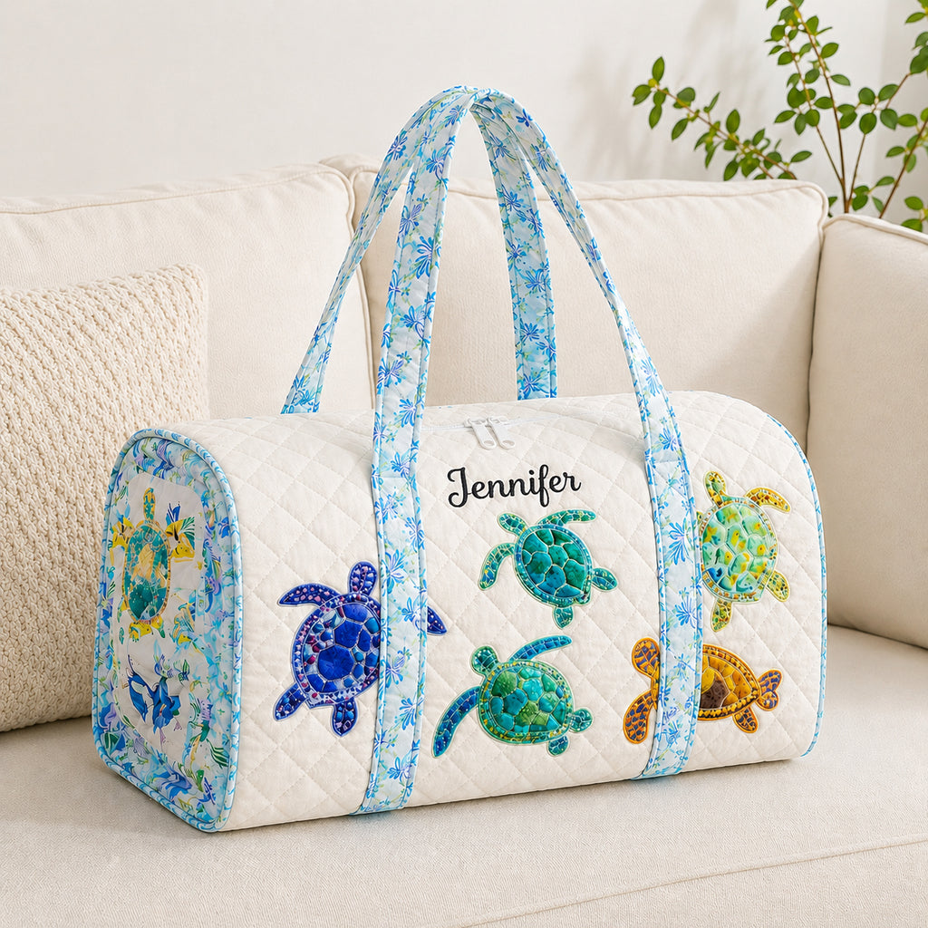 Sea Turtle Quilted Duffle Bag, Coastal Weekender Travel Bag, Beach Turtle Overnight Bag, Beach Travel Bag QTTVB19