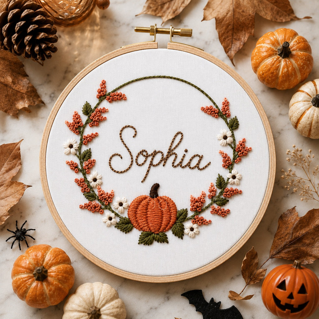 Personalized Pumpkin Floral Embroidery Hoop, Custom Wall Art, Handmade Fall Decor, Autumn Pumpkin Nursery Gift, Halloween Fall Decor HOOP24