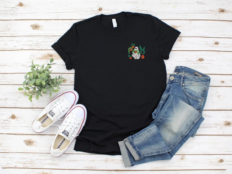Plant Ghost Embroidered Halloween Shirt, Halloween Embroidery Tshirt, Cozy Embroidery Shirt, Halloween Cute Gift Shirt, Ghost Tee HLEM23