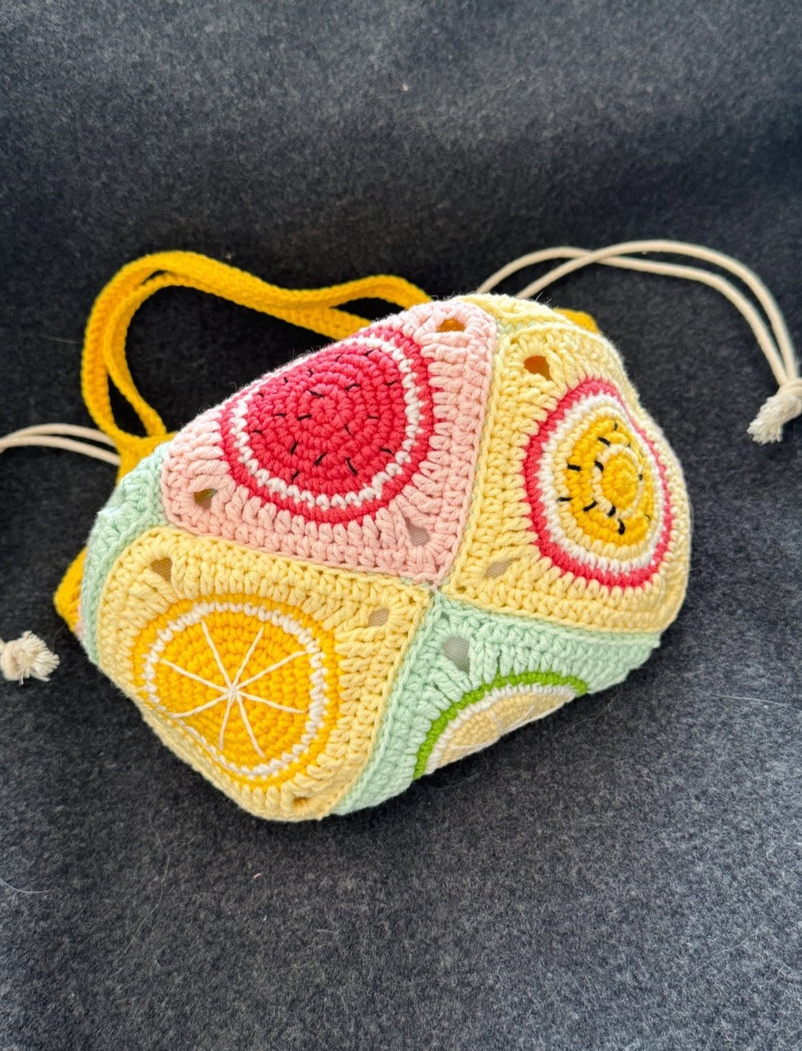 Crochet Fruit Bag, Granny Square Lemon Watermelon Tote, Colorful Handmade Summer Shoulder Bag Crochet15