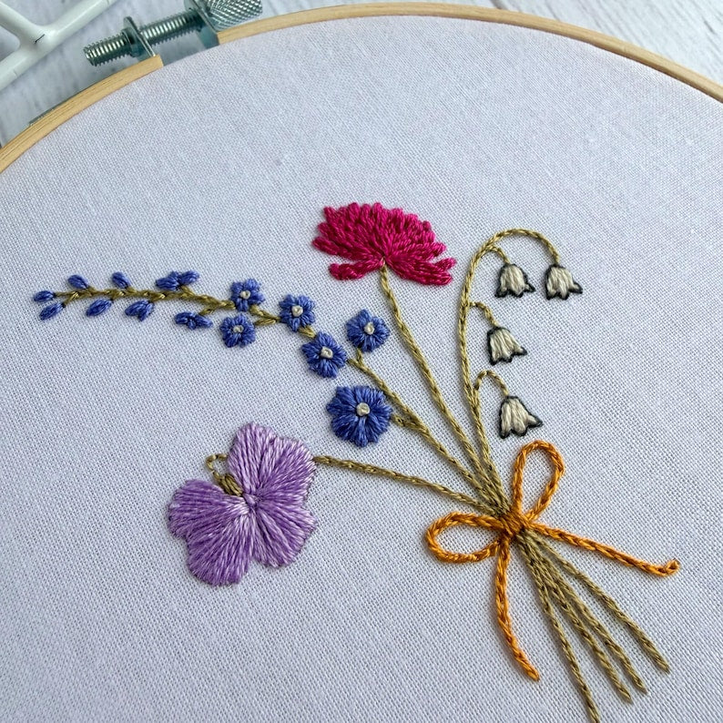 Custom Birth Month Flower Embroidery Hoop, Hand Embroidered Family Name Keepsake, Personalized Birth Flower Bouquet, Handmade Floral Wall Art EM20