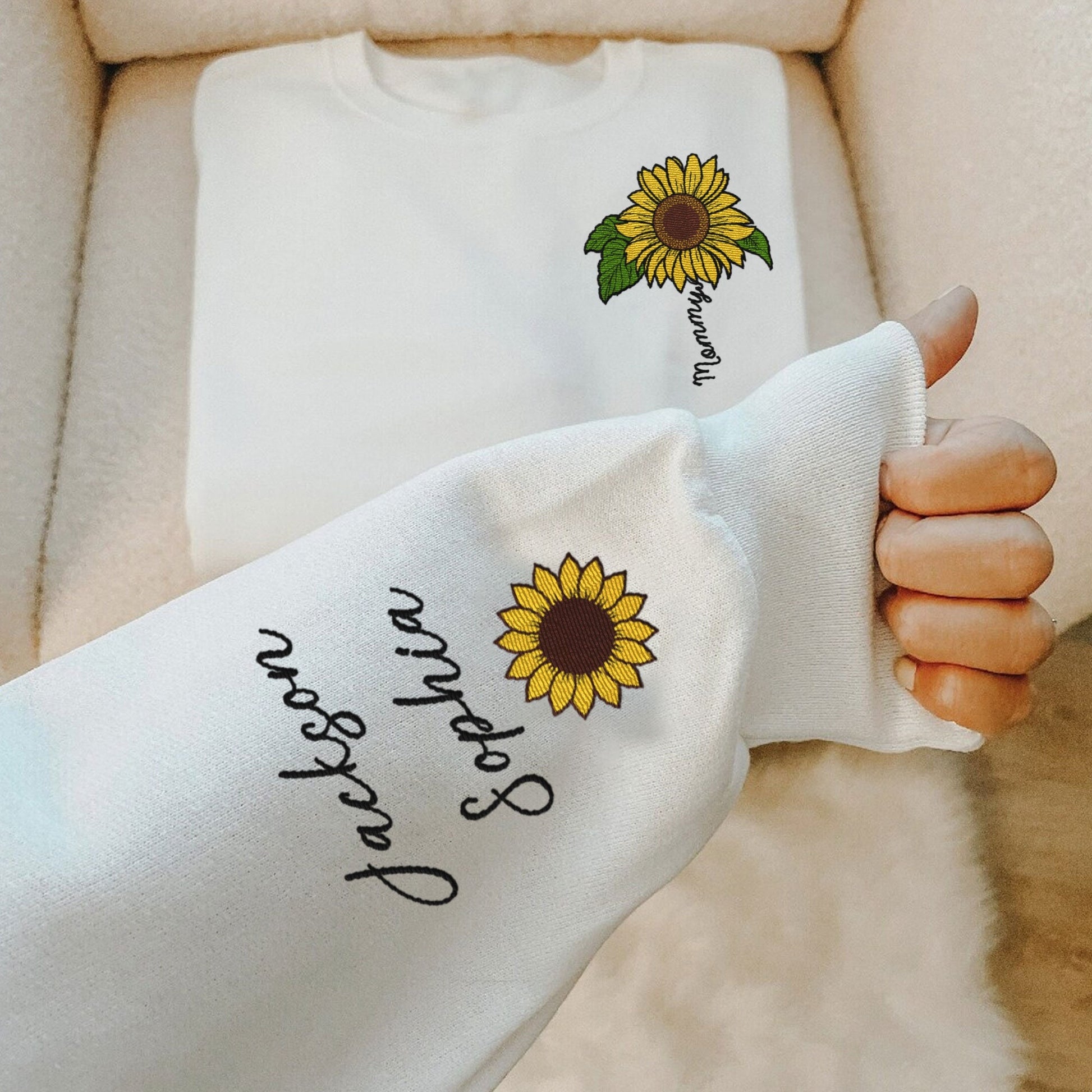 Grandma Sunflower Embroidered Sweatshirt, Personalized Name Crewneck, Gift for Grandma, Custom Flower Pullover