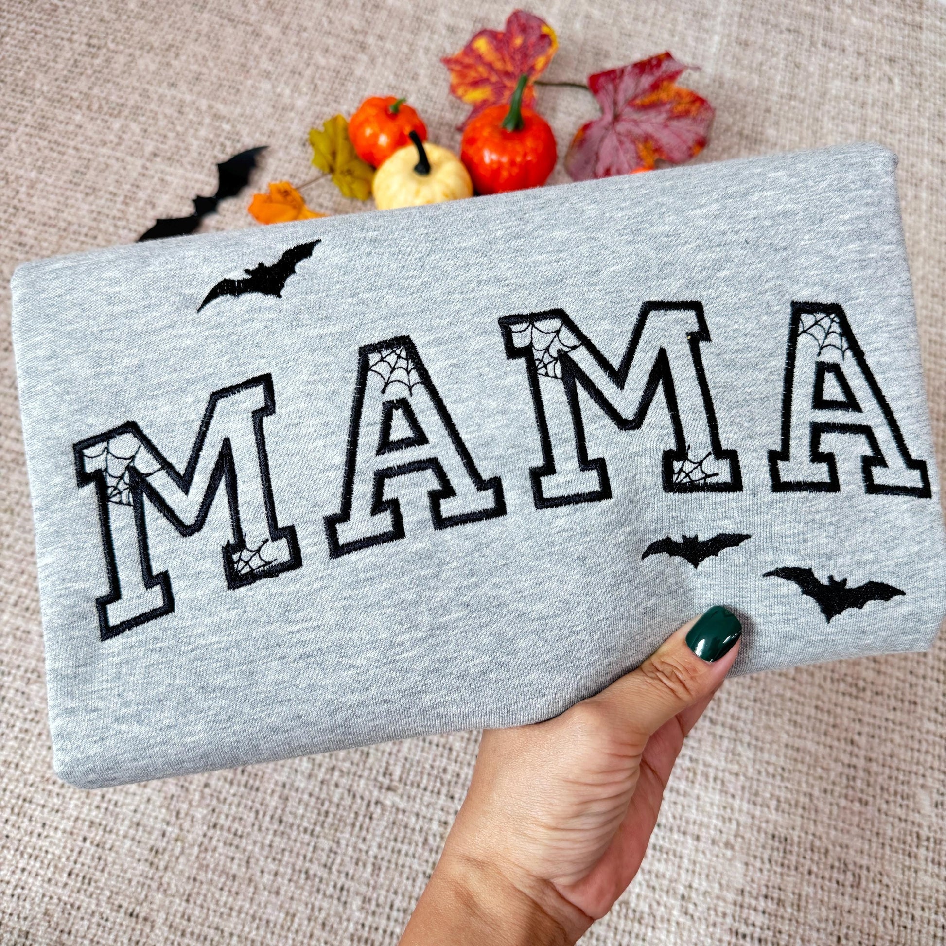 Custom Mama Embroidered Halloween Sweatshirt, Personalized Mom Embroidery Hoodie, Bat Mom Outfit Halloween MAMA Clothing, Mothers Day Gift