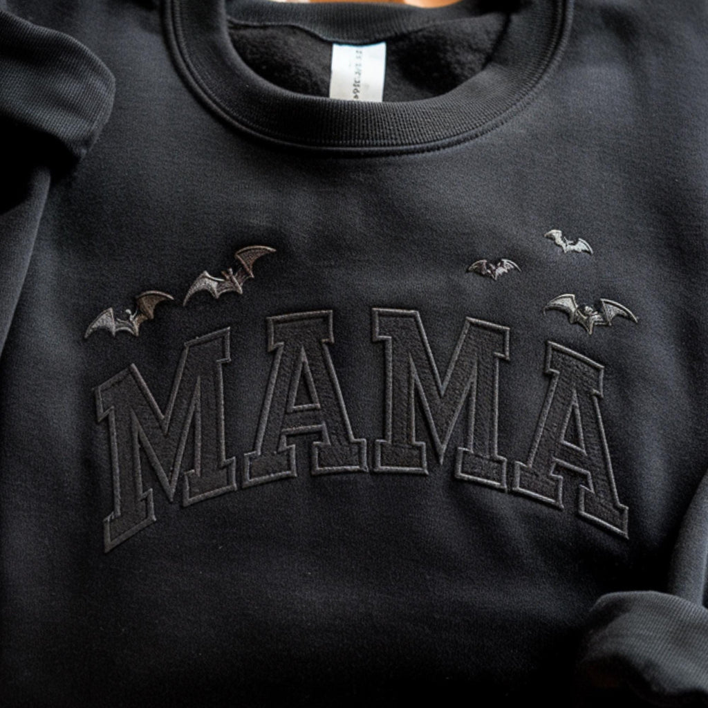 Mama Embroidered Halloween Sweatshirt, Halloween Mom Embroidery Hoodie, Bat Mom Outfit Halloween MAMA Clothing, Mothers Day Gift Crewneck