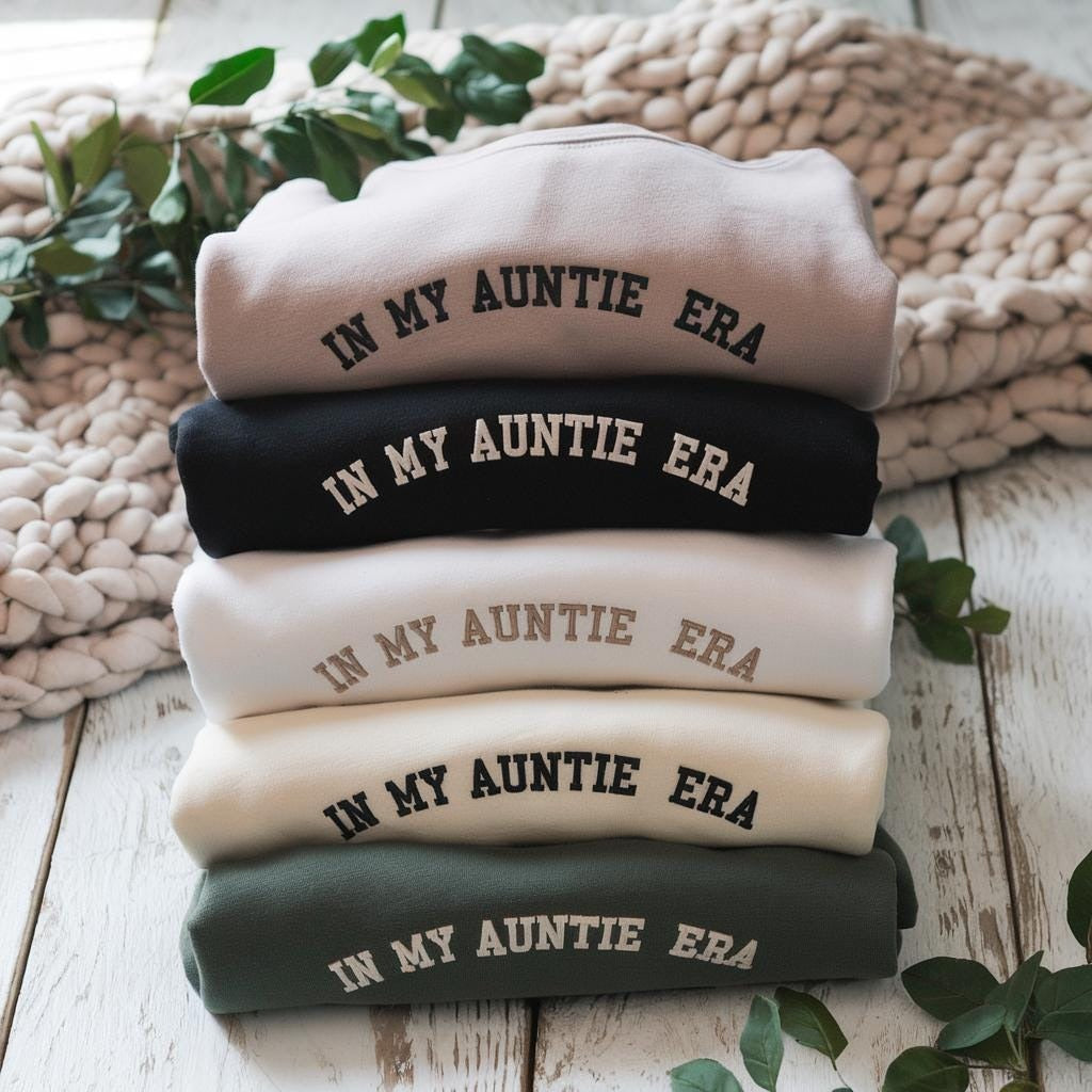 Embroidered In My Auntie Era Sweatshirt, Aunt Era Sweater, Auntie Shirt, Pregnancy Announcement for Aunt, Aunt Birthday Gift Tee