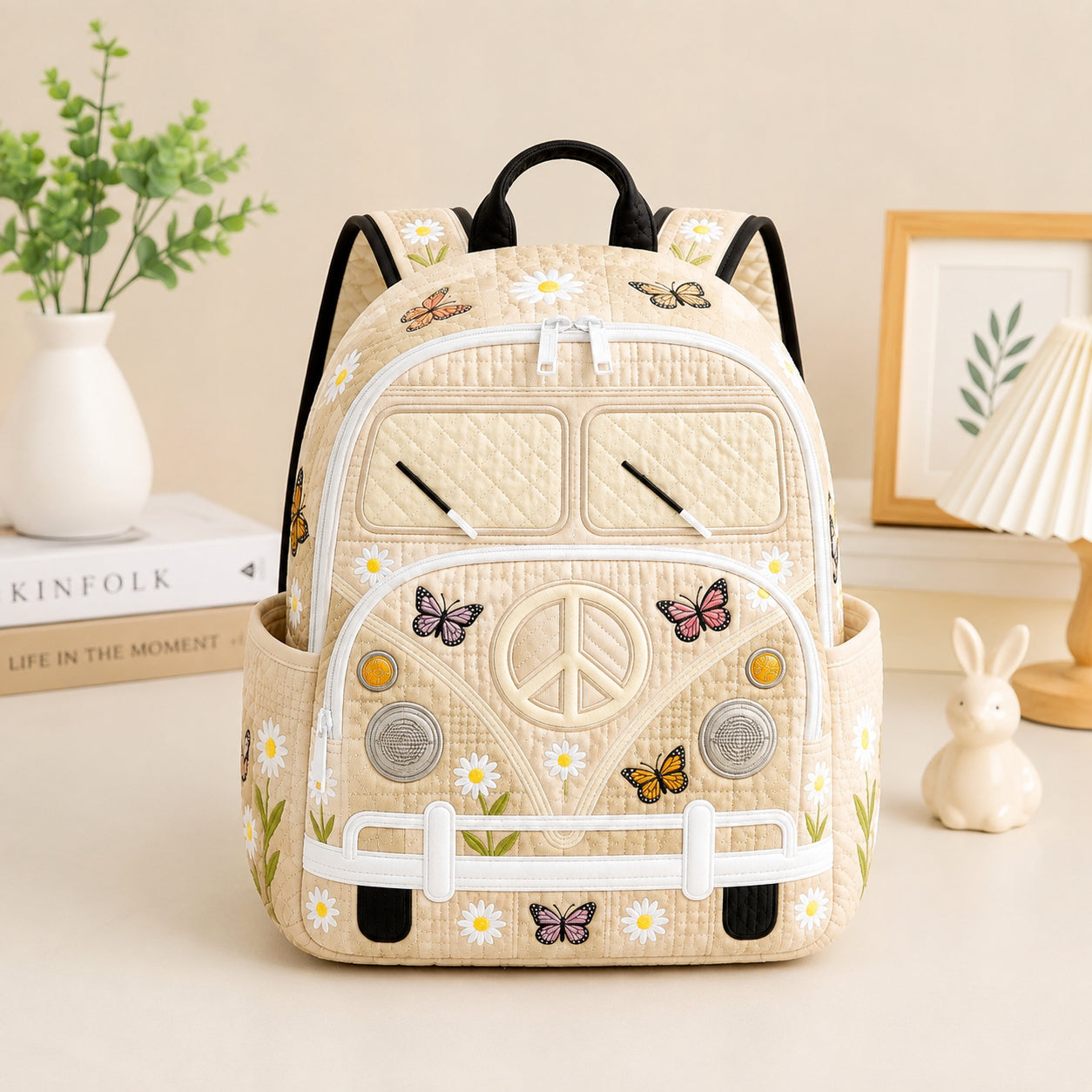 Butterfly Camper Van Quilted Backpack, Camper Floral Backpack, Mini Travel Bag, School Bag, Back To School Backpack QBP12