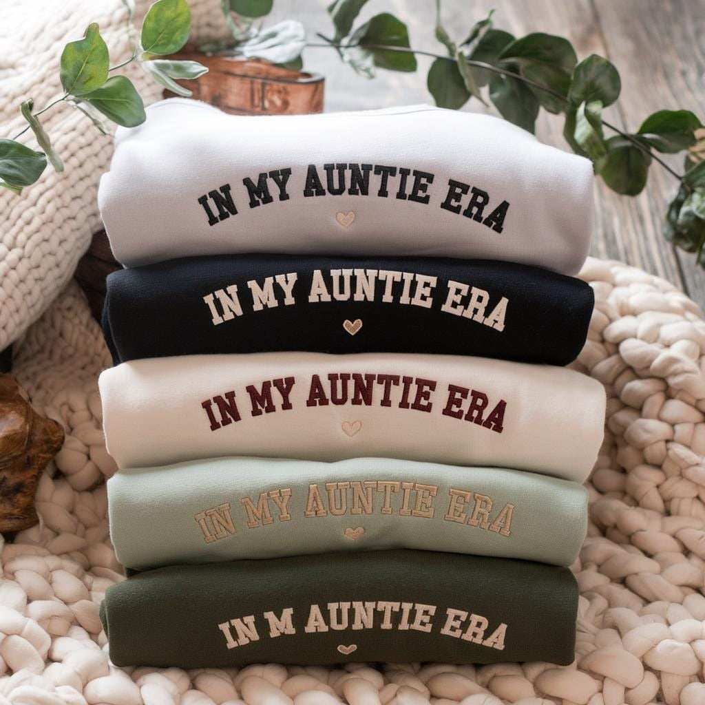 Embroidered In My Auntie Era Sweatshirt, Aunt Era Sweater, Auntie Shirt, Pregnancy Announcement for Aunt, Aunt Birthday Gift Tee