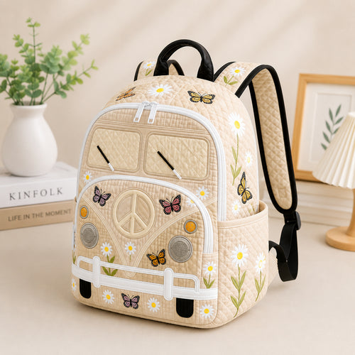 Butterfly Camper Van Quilted Backpack, Camper Floral Backpack, Mini Travel Bag, School Bag, Back To School Backpack QBP12