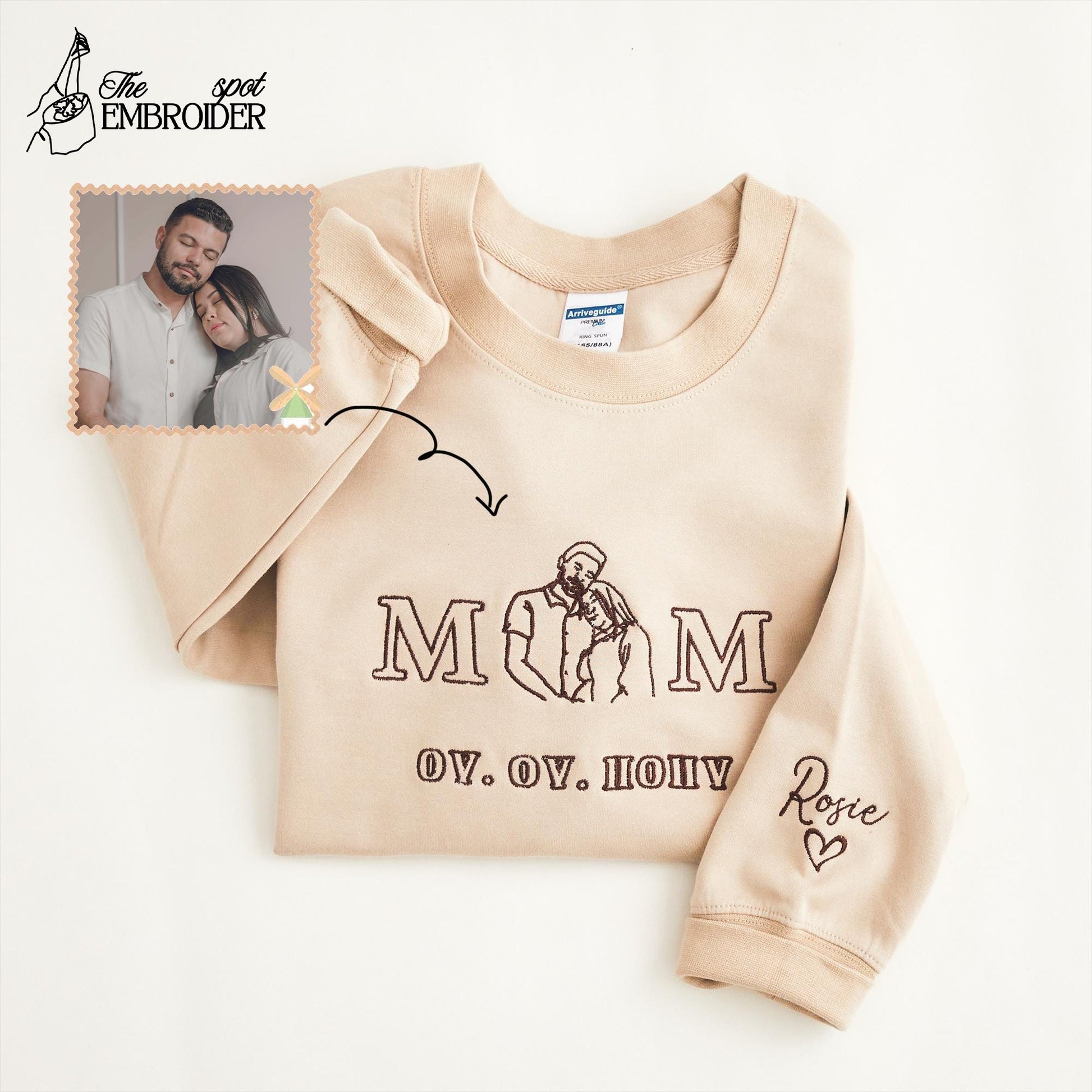 Custom Mom Dad Photo Embroidery Sweatshirt, Couple Embroidered T Shirt, Mother's Day and Father's Gift, Family Portrait Hoodie, Unisex Hoodie, Gift for Mum and Dad