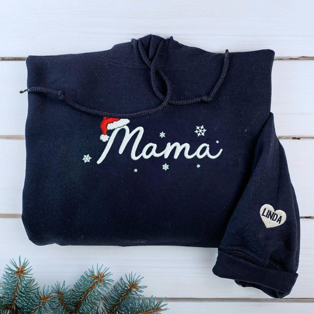 EMBROIDERED Mama Christmas Sweatshirt, Custom Embroidered Mom And Kids Sweater, Personalized Varsity Shirt, Custom Embroidered Shirt
