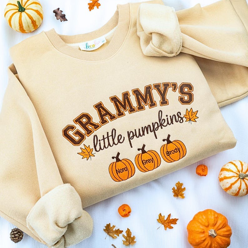 Personalized Grandma Embroidered Sweatshirt, Halloween Custom Nickname Nana Mimi Embroidery Shirt, Autumn Fall Tee