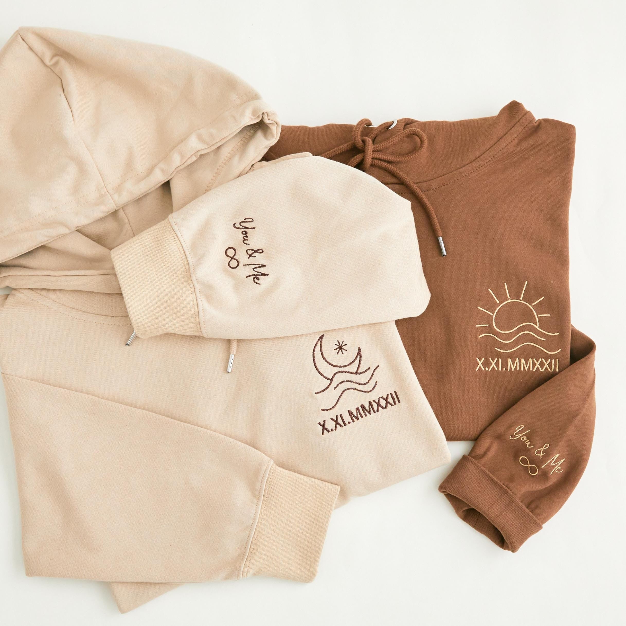 Personalized Couple Hoodie, Sun & Moon Embroidery, Custom Roman Numerals Sweatshirt, His and Hers Outfit, Wedding Gift, Anniversary Hoodie