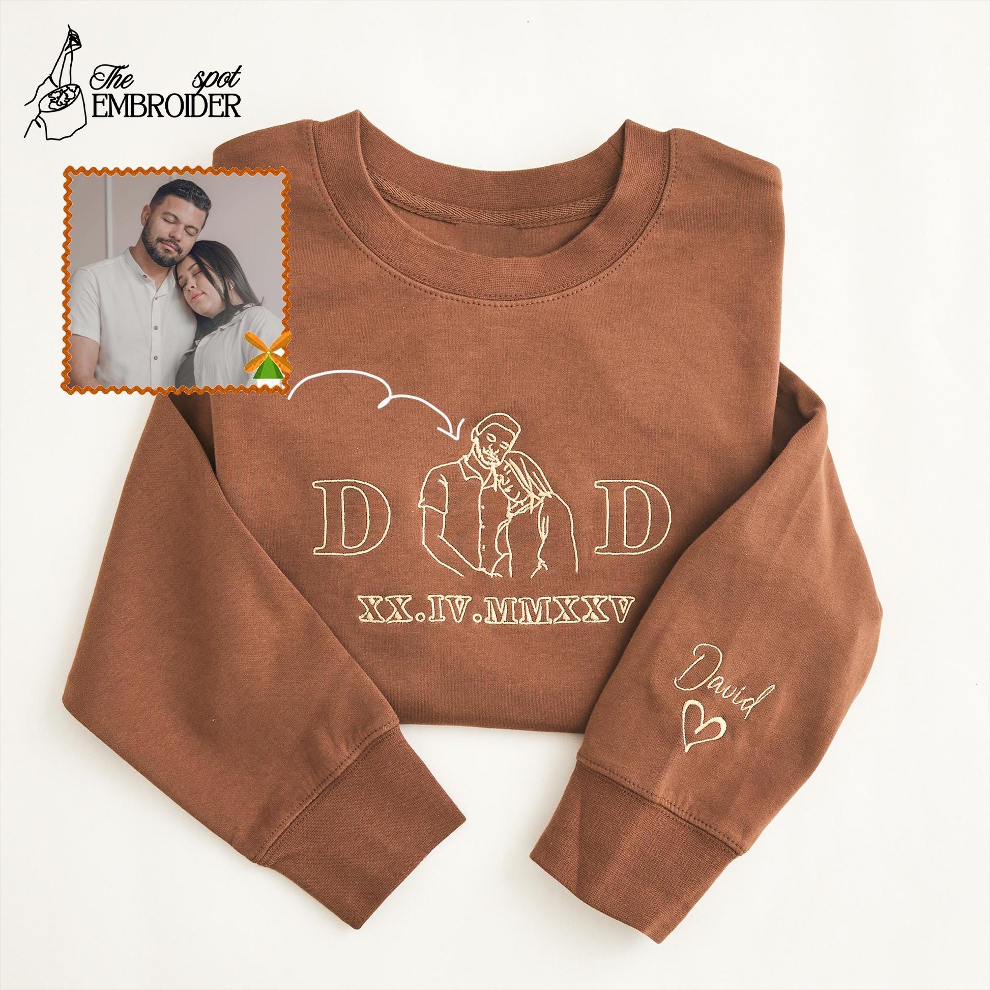 Custom Mom Dad Photo Embroidery Sweatshirt, Couple Embroidered T Shirt, Mother's Day and Father's Gift, Family Portrait Hoodie, Unisex Hoodie, Gift for Mum and Dad
