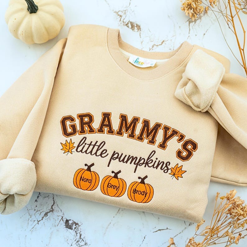 Personalized Grandma Embroidered Sweatshirt, Halloween Custom Nickname Nana Mimi Embroidery Shirt, Autumn Fall Tee