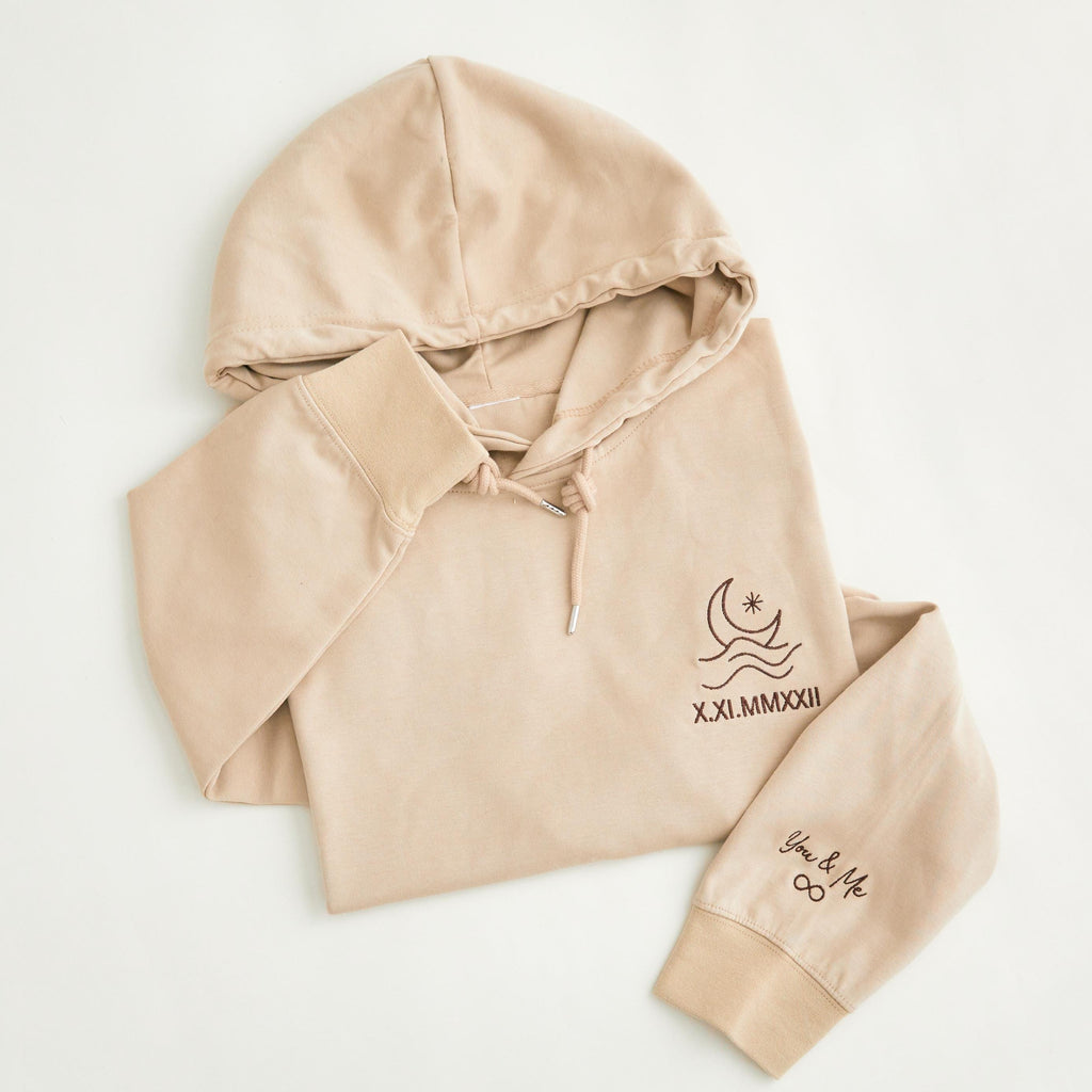 Personalized Couple Hoodie, Sun & Moon Embroidery, Custom Roman Numerals Sweatshirt, His and Hers Outfit, Wedding Gift, Anniversary Hoodie