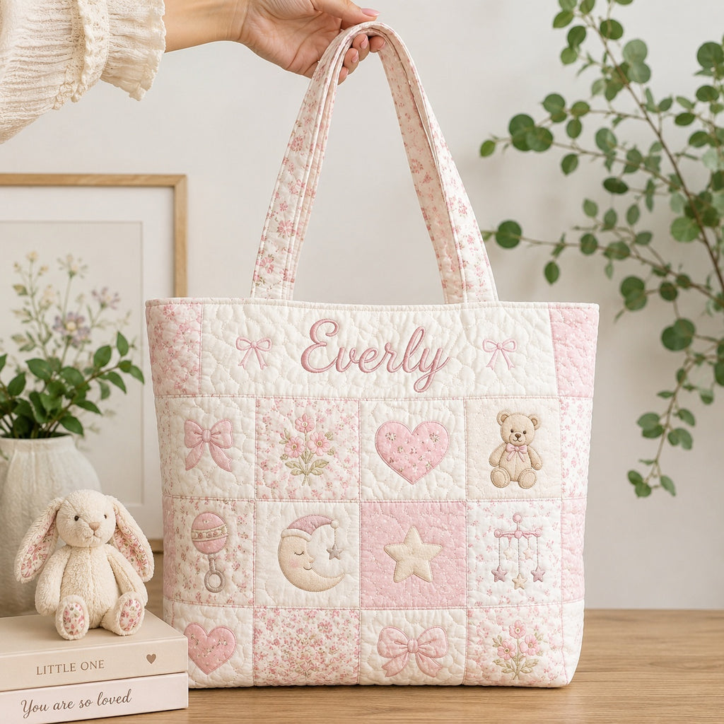 Personalized Quilted Tote Bag, Custom Baby Girl Patchwork Tote, Custom  Name Tote Bag, Floral Nursery Bag, Mommy Hospital Bag, Baby Shower Gift QTOTE48