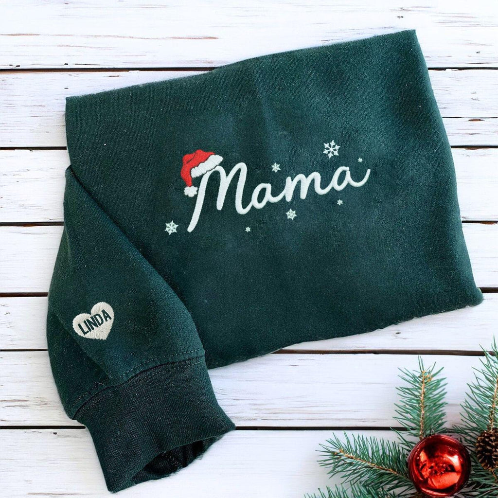 EMBROIDERED Mama Christmas Sweatshirt, Custom Embroidered Mom And Kids Sweater, Personalized Varsity Shirt, Custom Embroidered Shirt