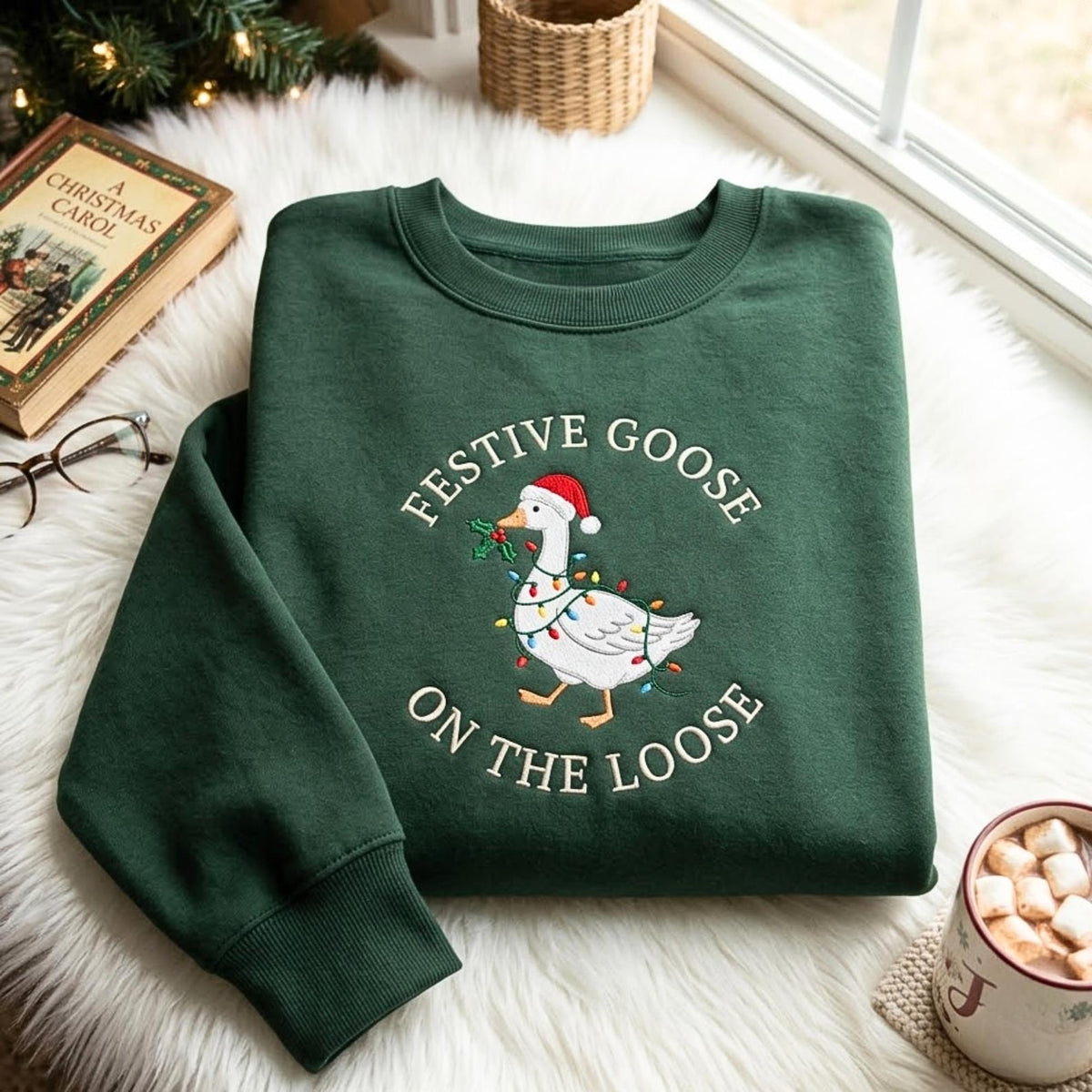 Embroidered Goose Christmas Sweatshirt – Festive Holiday Apparel, Funny Goose Shirt XMASS17