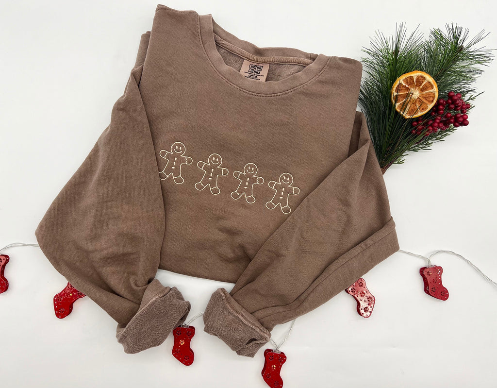 Gingerbread Men Embroidered Christmas Sweatshirt, Christmas Crewneck, Holiday Gifts, Cozy Lounge Wear, Christmas Gifts
