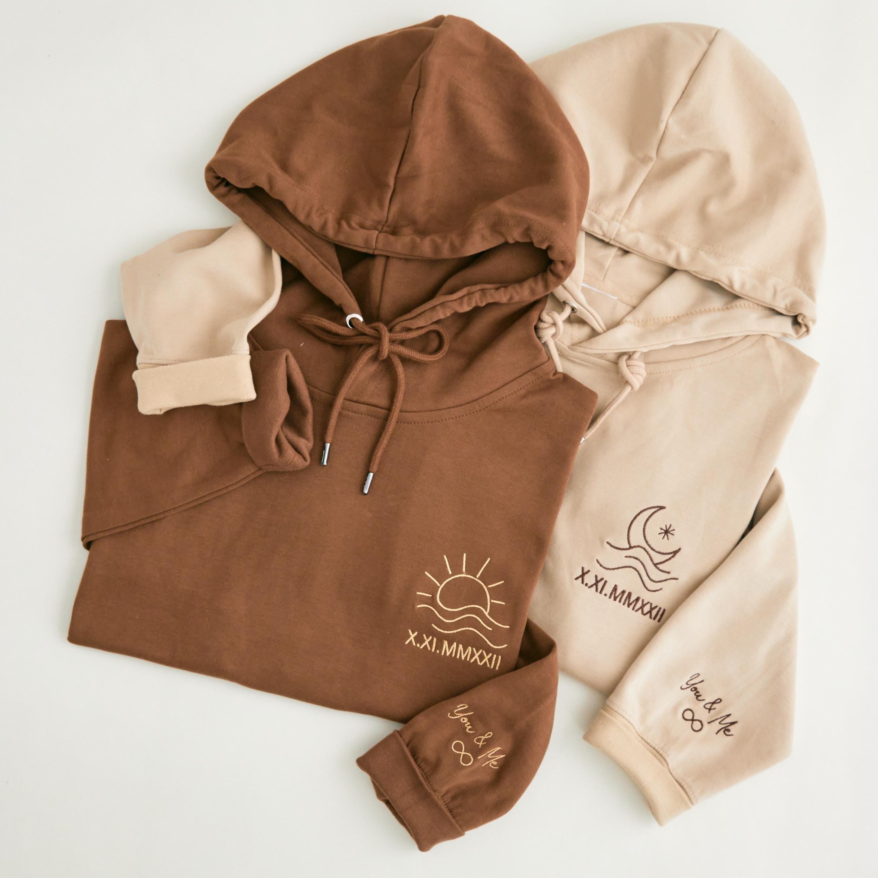 Personalized Couple Hoodie, Sun & Moon Embroidery, Custom Roman Numerals Sweatshirt, His and Hers Outfit, Wedding Gift, Anniversary Hoodie