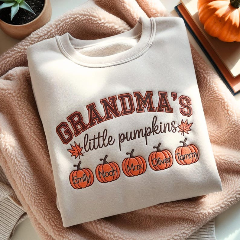 Personalized Grandma Embroidered Sweatshirt, Halloween Custom Nickname Nana Mimi Embroidery Shirt, Autumn Fall Tee
