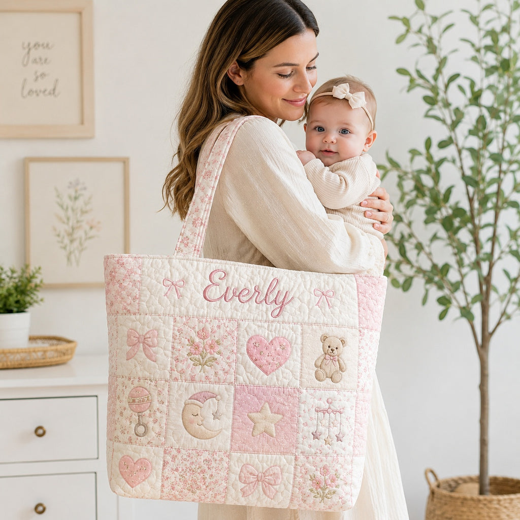 Personalized Quilted Tote Bag, Custom Baby Girl Patchwork Tote, Custom  Name Tote Bag, Floral Nursery Bag, Mommy Hospital Bag, Baby Shower Gift QTOTE48