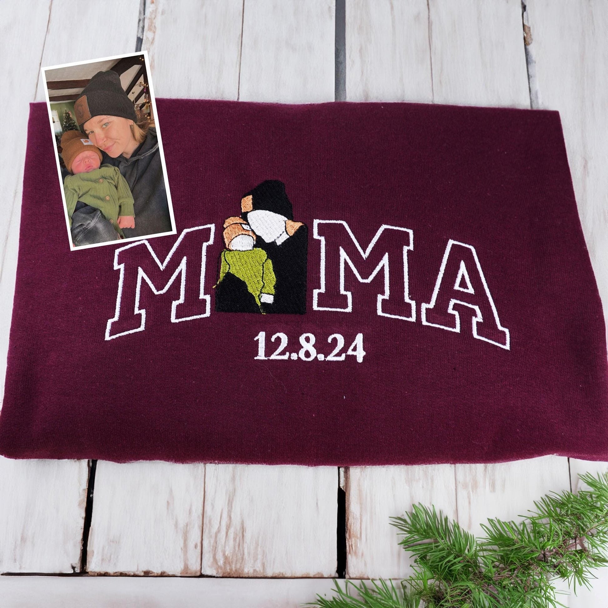 Mother's Day Gifts For Mom, Custom Mama Sweatshirt With Photo, Personalized Embroidered Family Portrait Hoodie, Birthday Gift For Mom