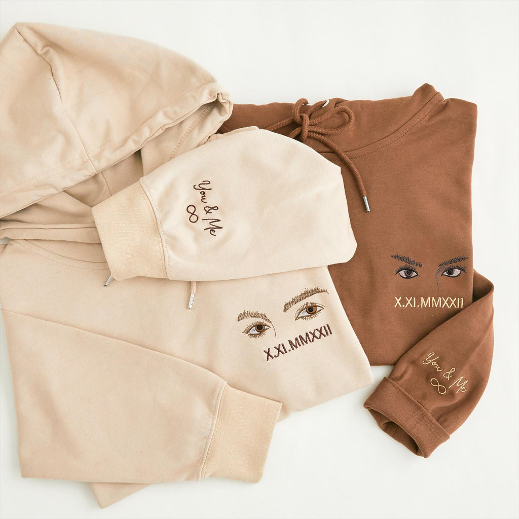 Embroidered Couple Sweatshirt, Custom Roman Numerals Sweater, Minimalist Eye Design, Personalized Anniversary Gift for Him and Her