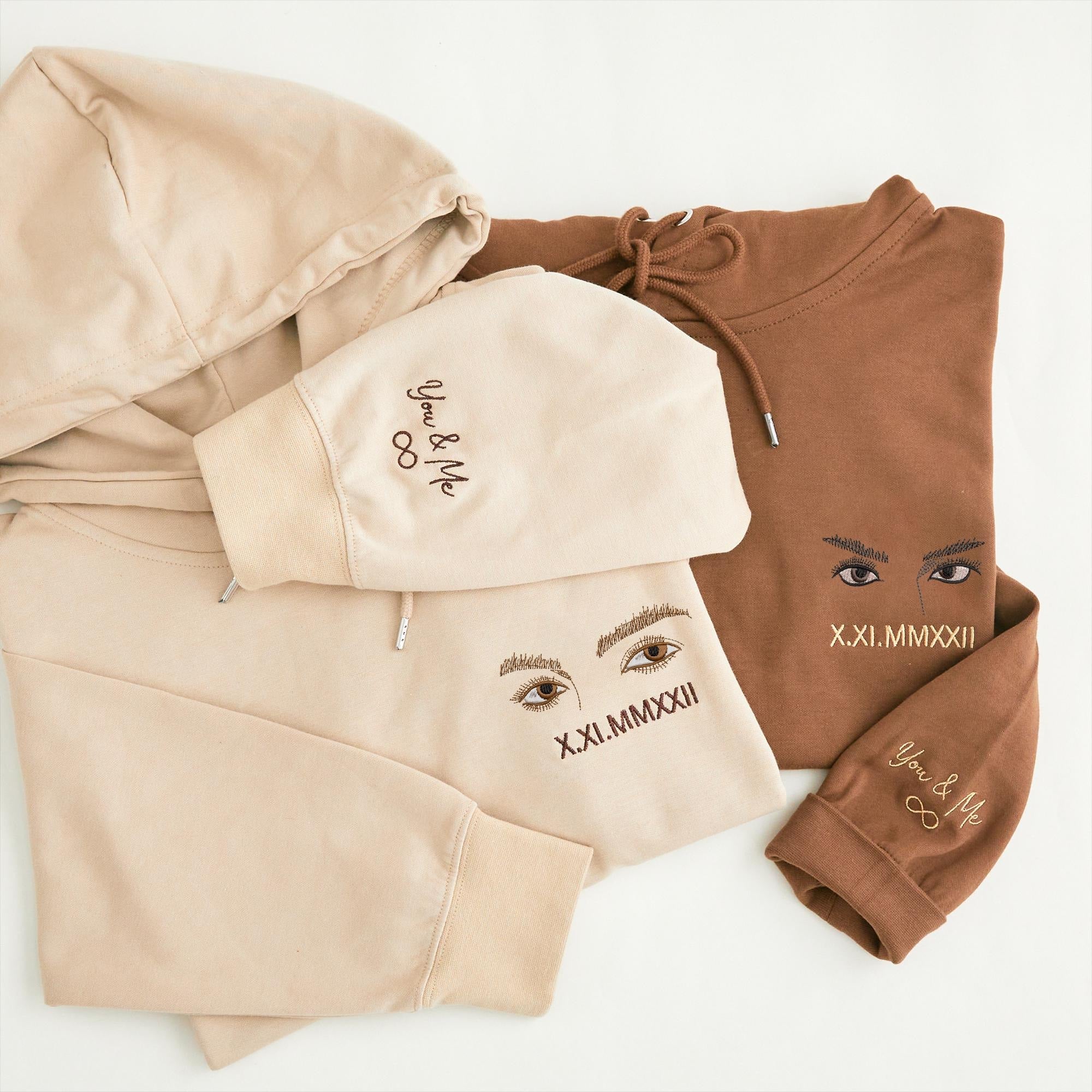 Embroidered Couple Sweatshirt, Custom Roman Numerals Sweater, Minimalist Eye Design, Personalized Anniversary Gift for Him and Her