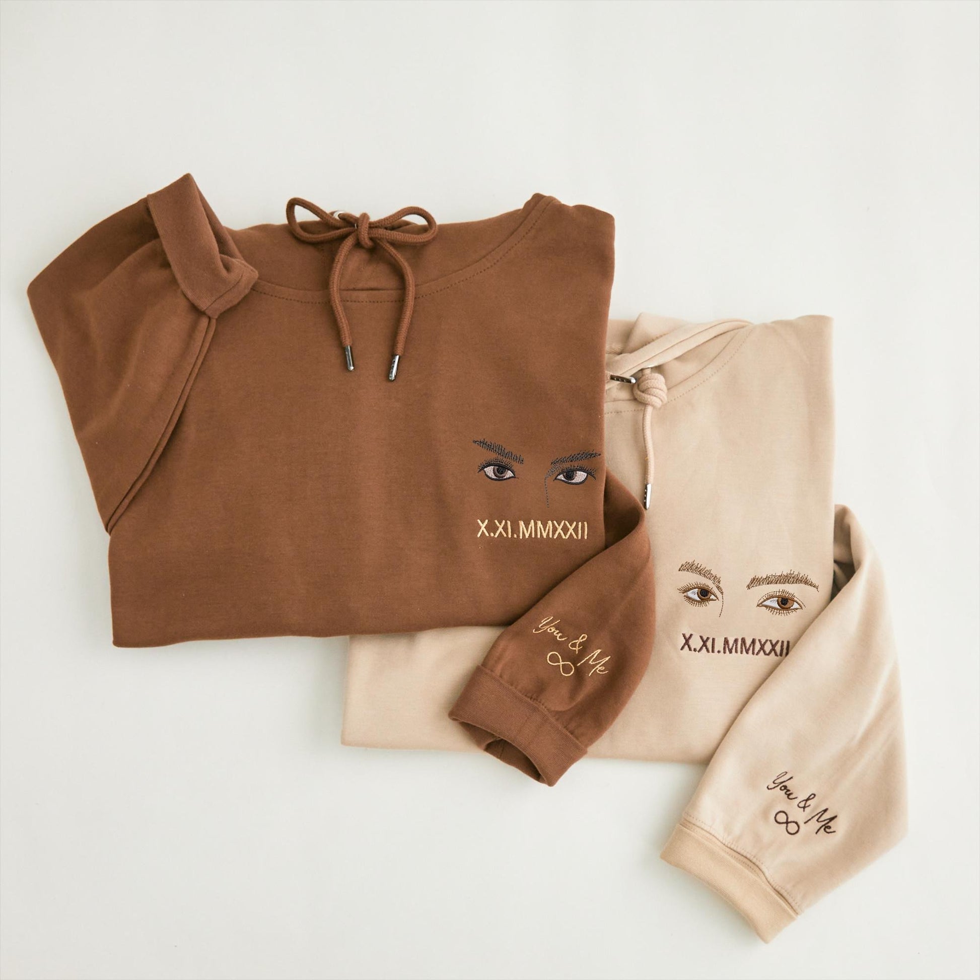 Embroidered Couple Sweatshirt, Custom Roman Numerals Sweater, Minimalist Eye Design, Personalized Anniversary Gift for Him and Her