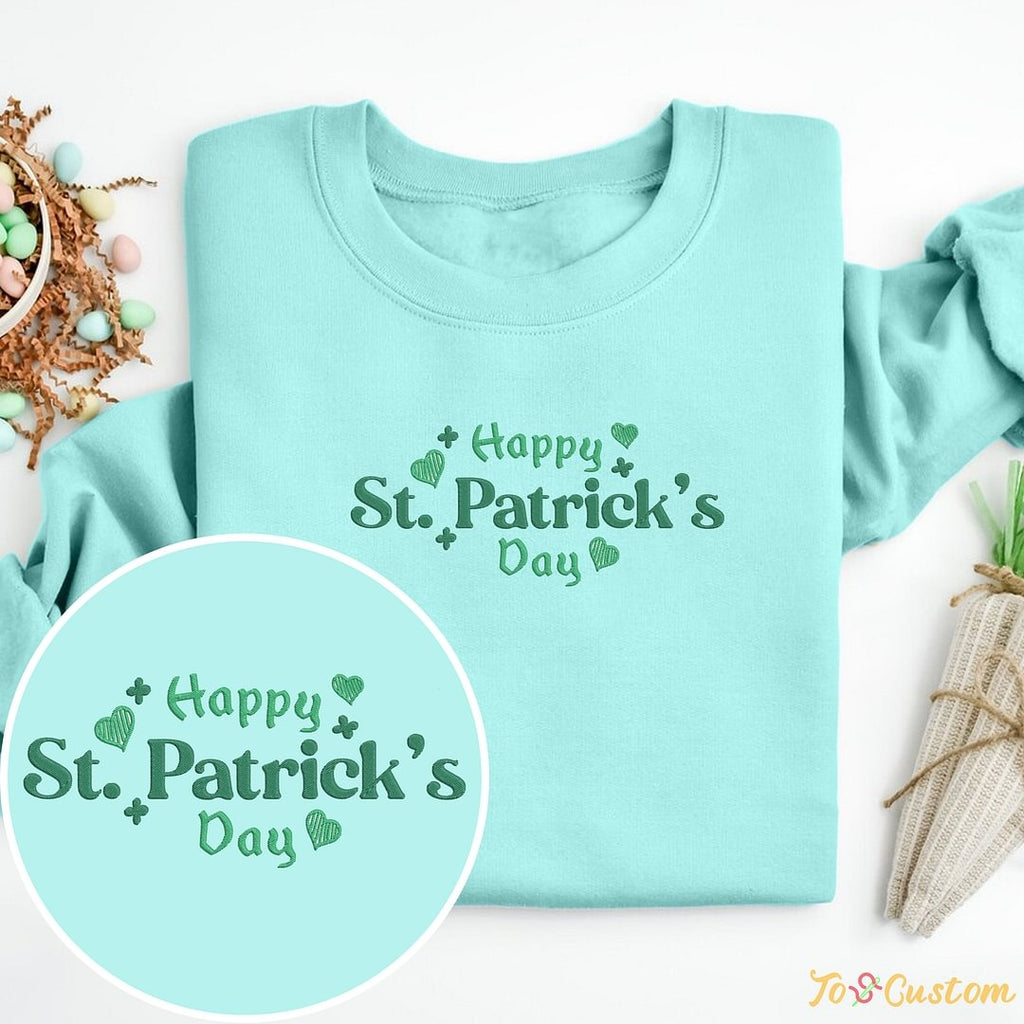 Happy St. Patrick’s Day Heart Embroidered Hoodie – Irish Holiday Sweatshirt