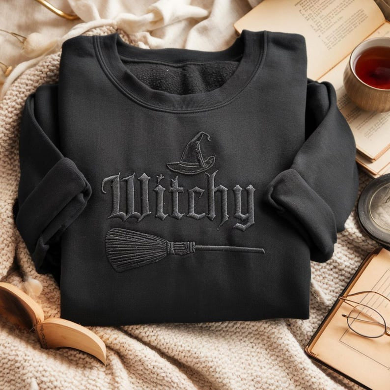 Witchy Embroidered Shirt, Halloween Embroidery Shirt, Sarcasm Shirt, Witches Wiccan Shirt HLEM29