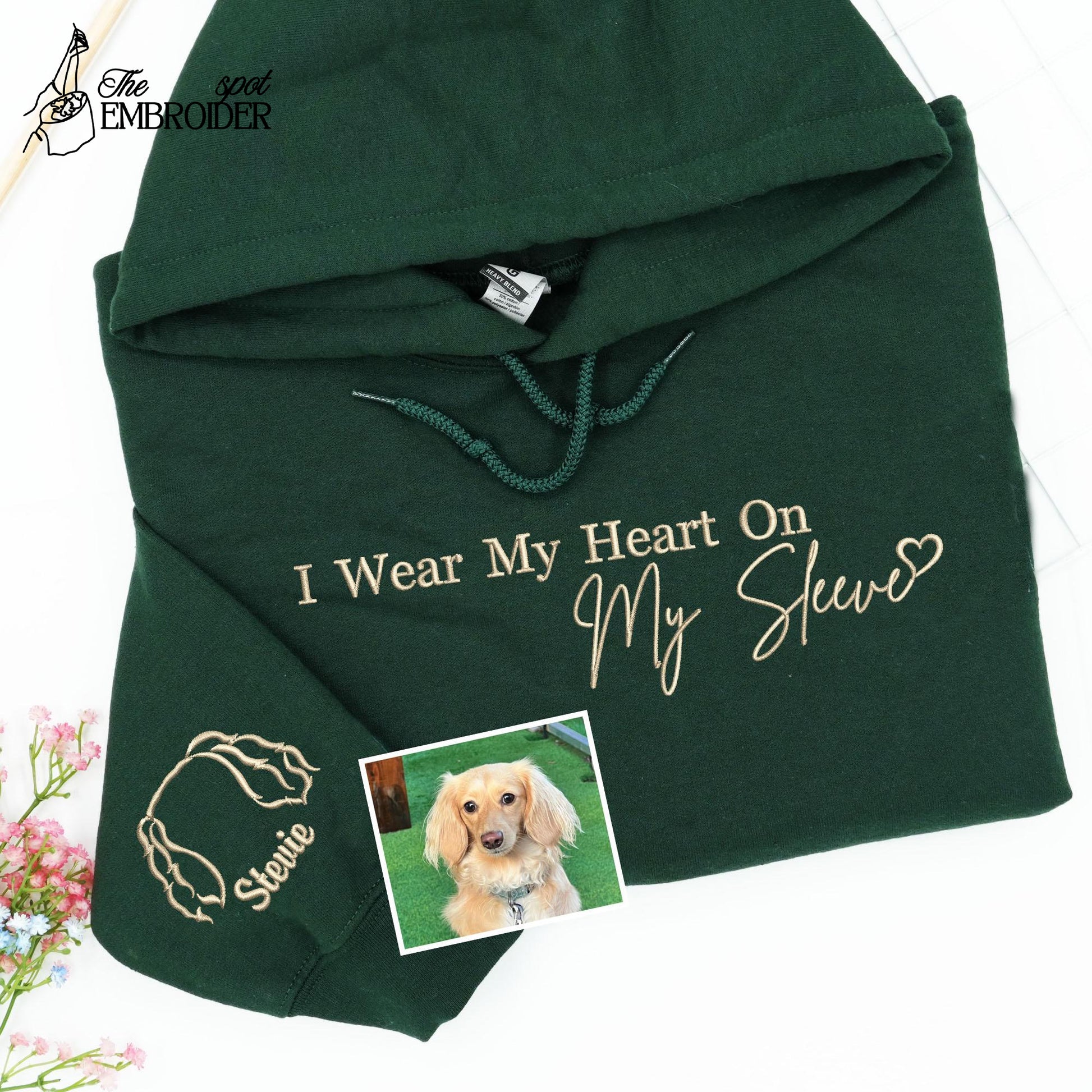 Custom Dog Mom Hoodie, Embroidered Pet Ears Sweatshirt, I Wear My Heart On My Sleeve Sweatshirt, Pet Gift For Mom, Mothers Day Gift