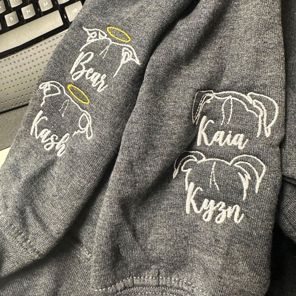 Custom Dog Mom Hoodie, Embroidered Pet Ears Sweatshirt, I Wear My Heart On My Sleeve Sweatshirt, Pet Gift For Mom, Mothers Day Gift